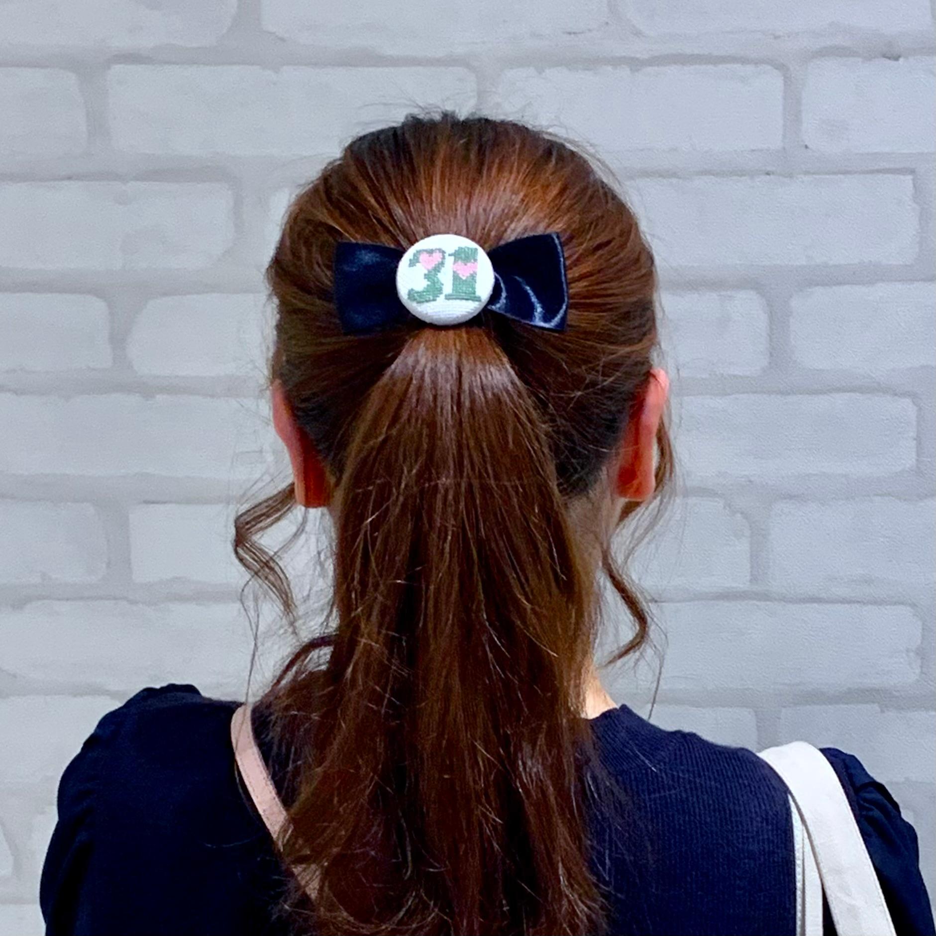 【オーダー可能】イニシャル　くるみボタンのヘアゴム　クロスステッチ刺繍　侍ジャパン | 9枚目